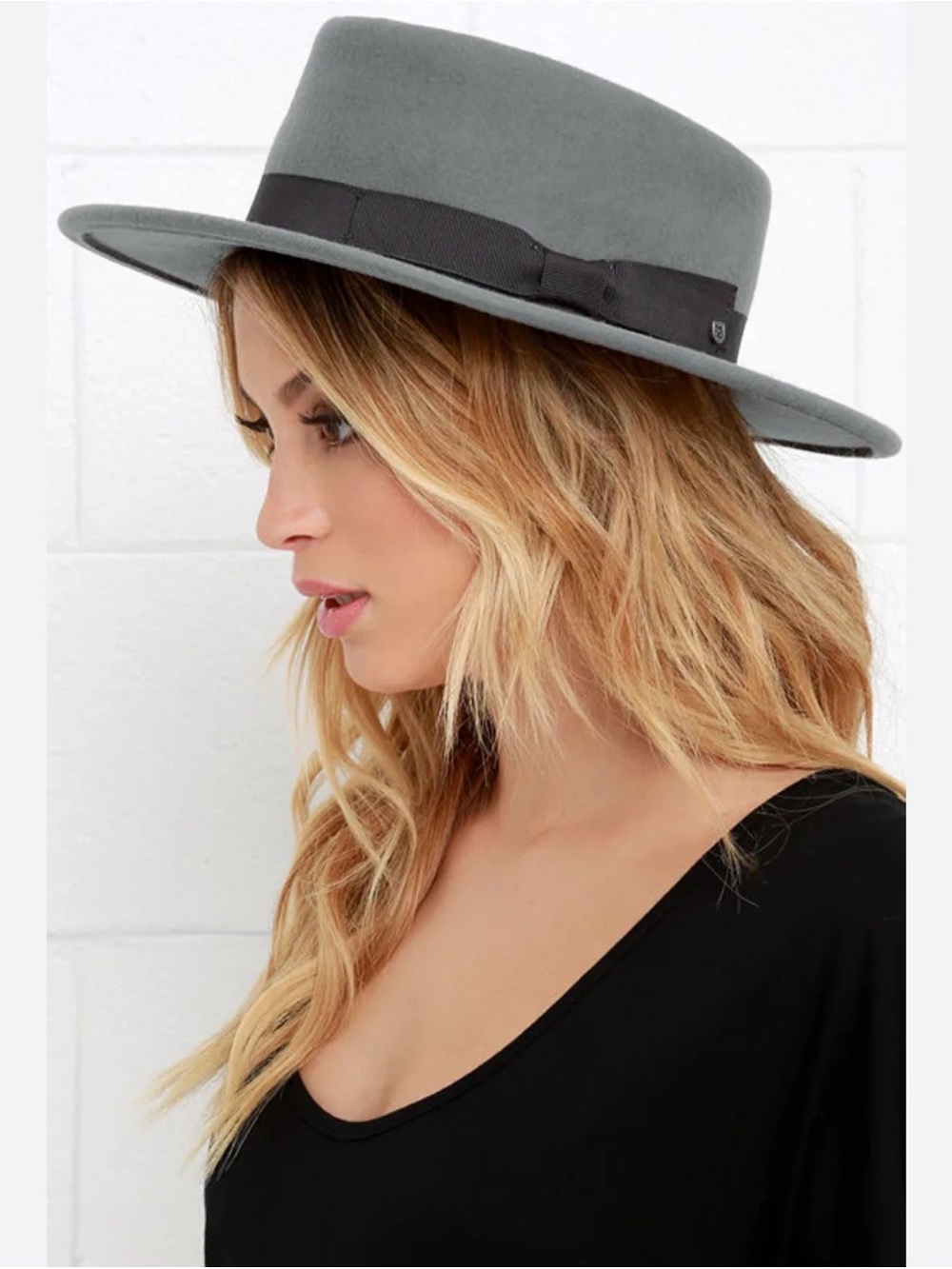 Brixton  Gray Wide-Brim Fedora Hat - Women Accessories
